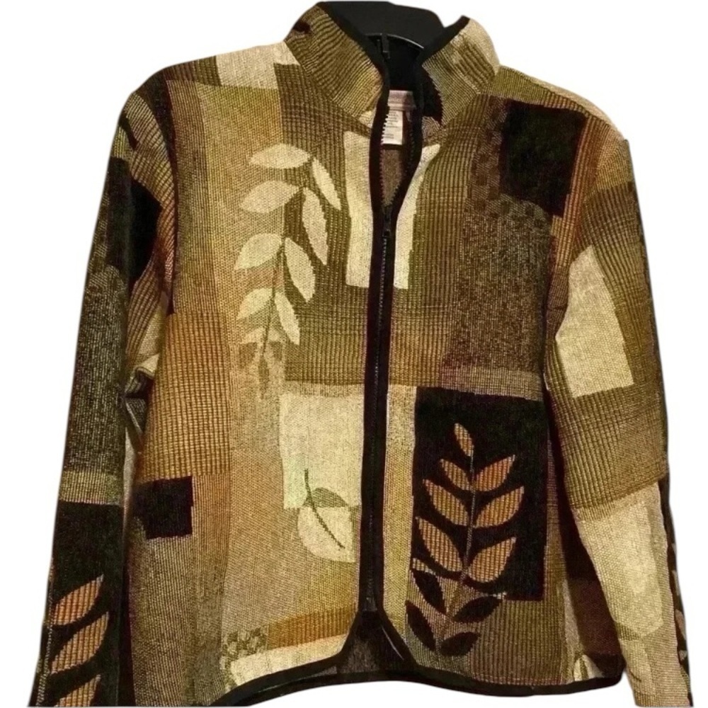 Coldwater Creek Women's Vintage Tapestry Color Block Leaf Jacket Petite XL